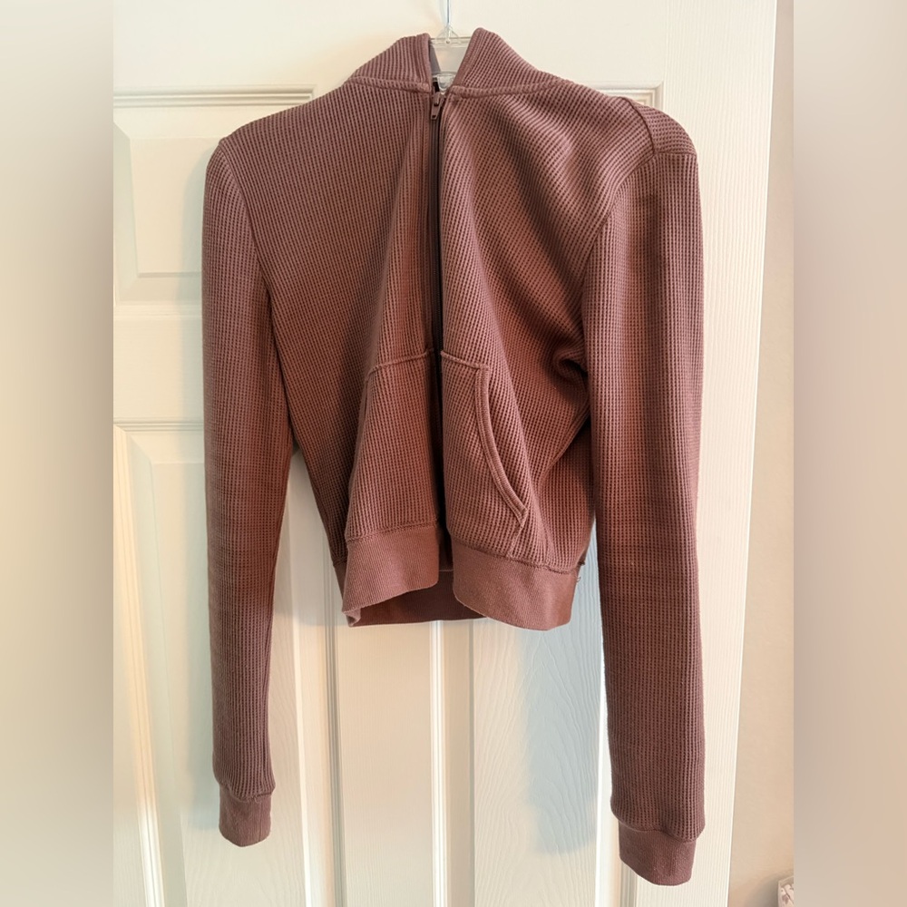 SKIMS Brown Waffle Zip Hoodie